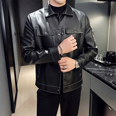 2024秋冬皮衣夹克修身翻领PU机车皮衣外套男py58806-p98M-4XL，男装皮衣，电商D303