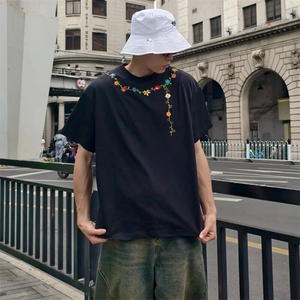万针全刺绣工艺抖音得物高品质260克重磅纯棉双纱美式高街短袖T恤图片