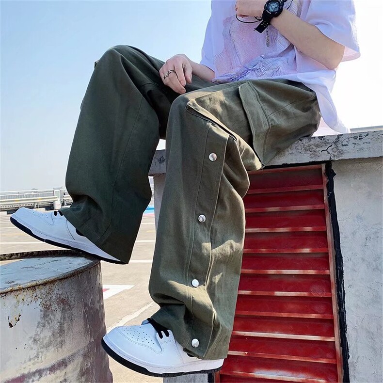 工装裤子男春季美式ins潮流高街排扣休闲裤cityboy日系卡其色长裤,男装休闲裤,星座601-2