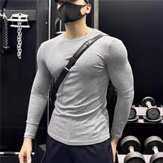 【003】T恤男士肌肉紧身打底上衣螺纹长袖圆领运动A079-T46-18，男装T恤，电商A079