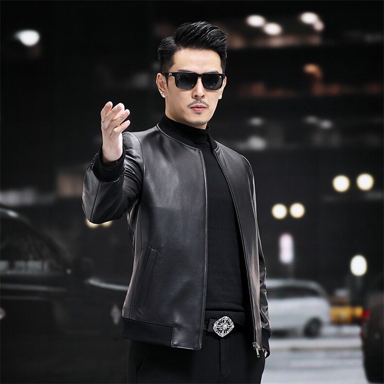 春秋款海宁真皮皮衣男绵羊皮外套棒球领皮衣简约通勤男装P380，男装皮衣，电商B360A（原721A）