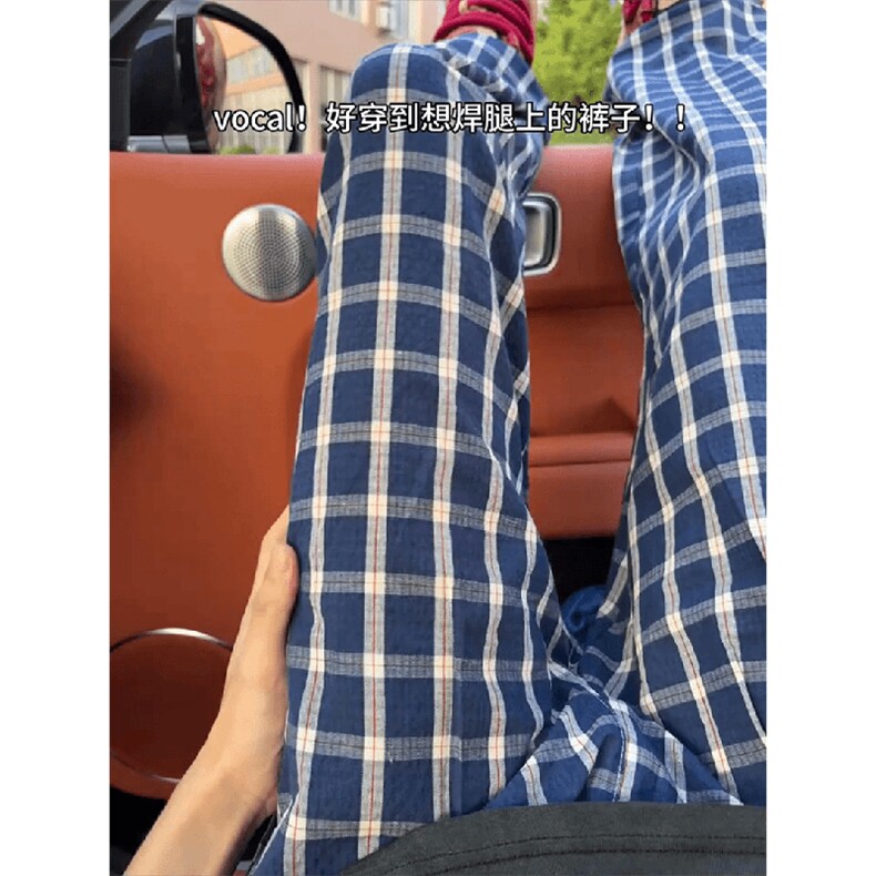 美式高街潮牌男女泡泡格子休闲裤直筒宽松慵懒显瘦阔腿休闲长裤子,男装休闲裤,电商A486