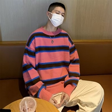 水洗貂毛圆领毛衣男高街宽松慵懒风保暖打底条纹针织衫5570P55，男装针织衫/毛衣，星座410-2