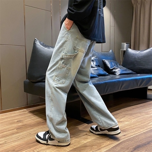 秋冬季男装工装牛仔裤子休闲裤港风宽松直筒拖N0572-P45图片