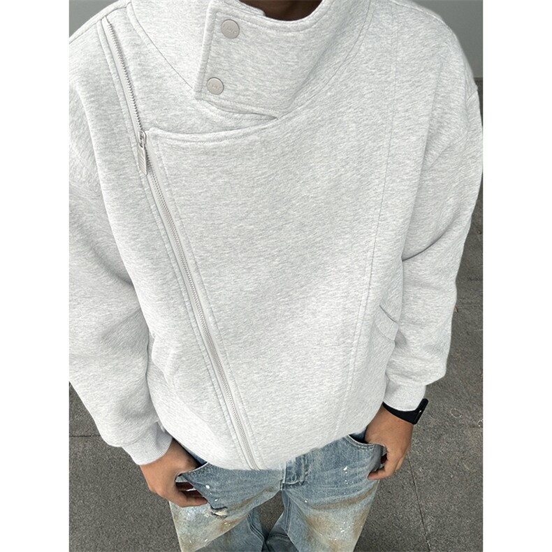 抖音得物品质 26春装美式重磅结构斜拉链高领连帽卫衣开衫外套W61图片