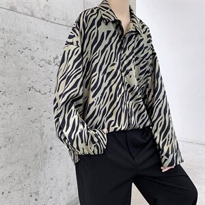 休闲宽松新款斑马纹条纹休闲 -长袖衬衫 CS05图片