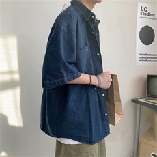 大货数据好基础款夏季港风情侣学院原宿ins风牛仔衬衫男女潮，男装衬衫，星座910A