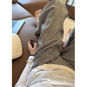 撞色格子裤男新款夏季休闲复古慵懒风垂感显瘦韩系阔腿裤KA745