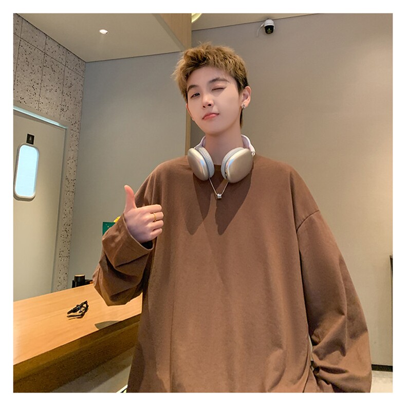 抖音供货2025春装新款纯色长袖T恤打底衫A158-CX888-P16特价,男装T恤,电商A158