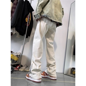 欧美vibe风裤子高街潮侧边拉链牛仔裤男小众修身微喇裤NG912-P39图片