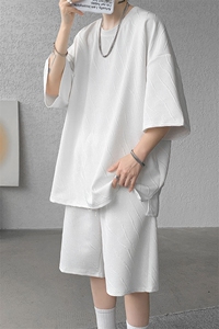 套装男2025夏季新款港风宽松提花大码设计运动套装TZ6325-P45图片