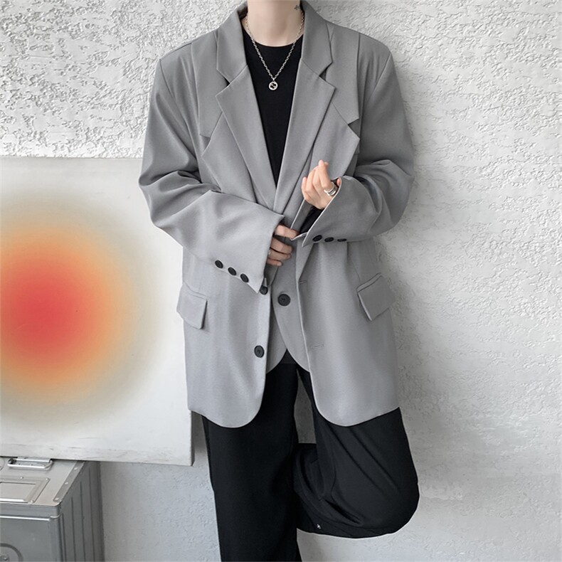 潮流休闲西装外套高级痞帅宽松韩版自带垫肩双层假两件西装P95，男装西服，电商B319