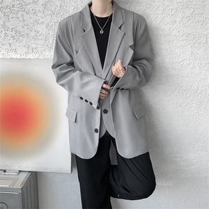 潮流休闲西装外套高级痞帅宽松韩版自带垫肩双层假两件西装P95,男装西服,电商B319