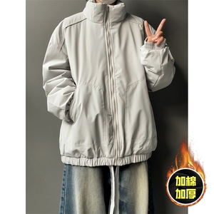 现货冬季美式休闲加厚雪山外套夹克立领纯色三防户外工装棉服