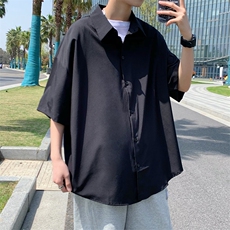 新款韩版宽松百搭休闲上衣纯色五分袖衬衣2023夏季W3081-P23，男装衬衫，星座512-2