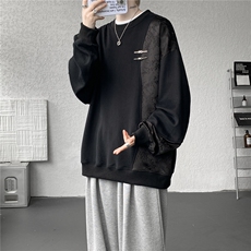 新中式金属盘扣重磅圆领卫衣大码拼接长袖套头上衣外套WY5115/P58，女装短外套，电商B238