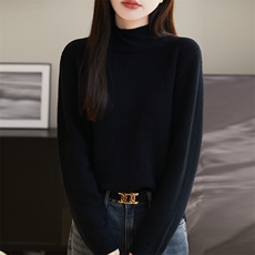 高领毛衣女洋气羊毛衫秋冬季宽松纯色简约堆堆领打底衫，女装羊毛衫，朝思羊绒