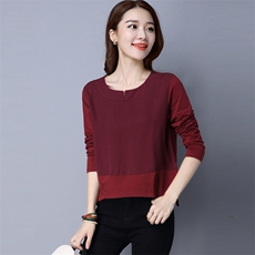 2021年春季长袖适中圆领纯色T恤大码女装简约百搭，女装大码女装，秋牧寒烟