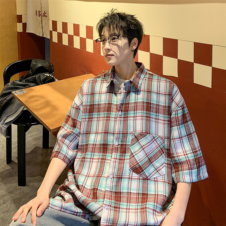 短袖衬衫男夏季新款格子磨毛衬衣DX002-特批26无差价,男装衬衫,星座214-3