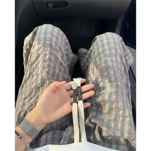 特批P35无差价夏季格子泡泡纱轻薄休闲纹理感大码休闲裤男K5936图片