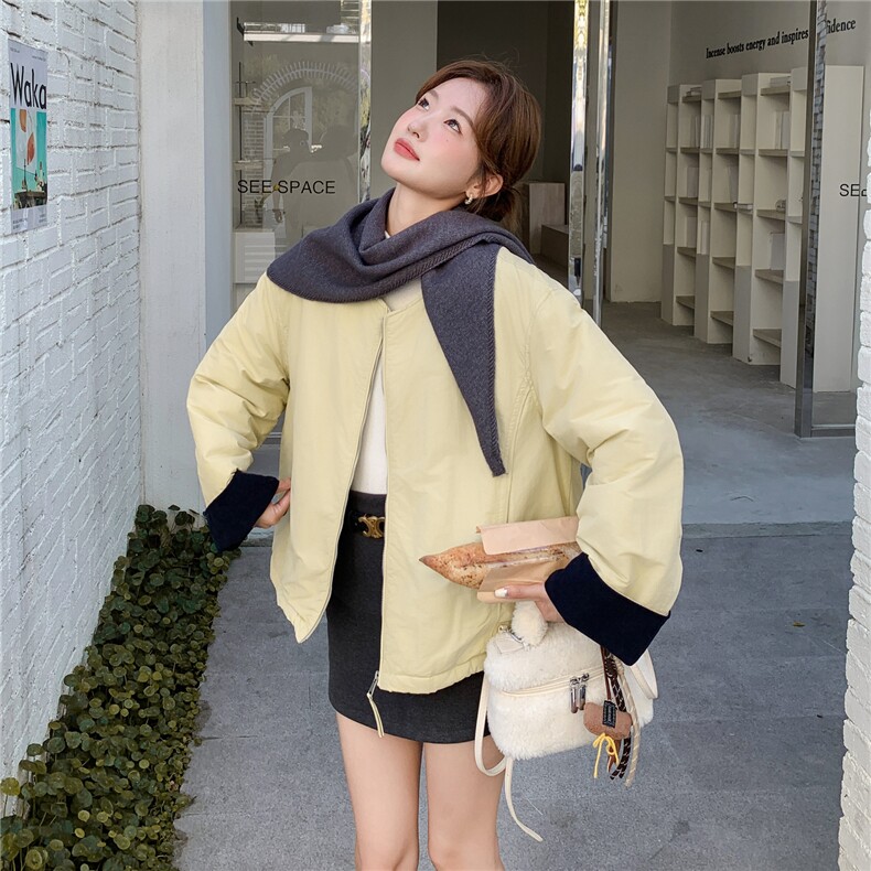 韩系撞色围巾羽绒棉服女秋冬2025新款加厚棉衣减龄温柔风绝美棉袄图片
