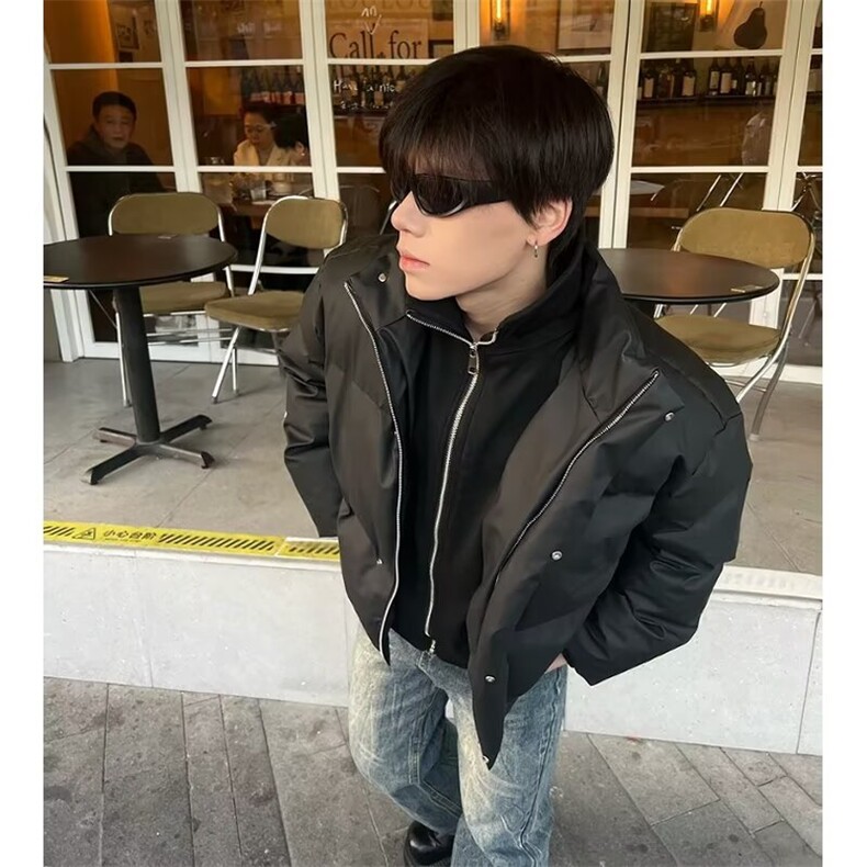 立领棉服2025新款修身短款假两件外套设计感纯色棉衣MF433-P88,男装棉衣,星座412-3