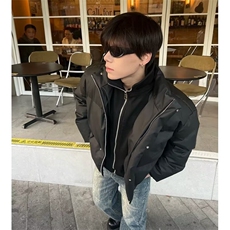 立领棉服2025新款修身短款假两件外套设计感纯色棉衣MF433-P88，男装棉衣，星座412-3