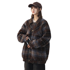 秋冬美式复古毛呢拼接皮衣格子美拉德外套情侣225-2-610-p100，男装毛呢大衣，星座225-2