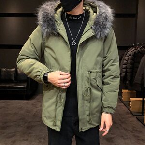 2019冬季新日系大码男店主风韩版毛领抽绳燕尾中长棉衣M730-P130图片