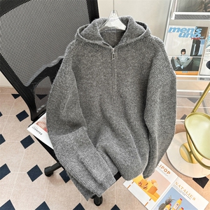 针织衫男韩版潮流连帽半拉链高街帅2024冬季ins毛衣外套MZ315-P50图片