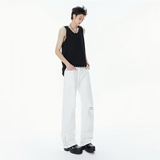 高街夏季新款破洞牛仔裤男款美式潮牌青少年显瘦直筒裤TA115P60，男装牛仔裤，星座1013-1
