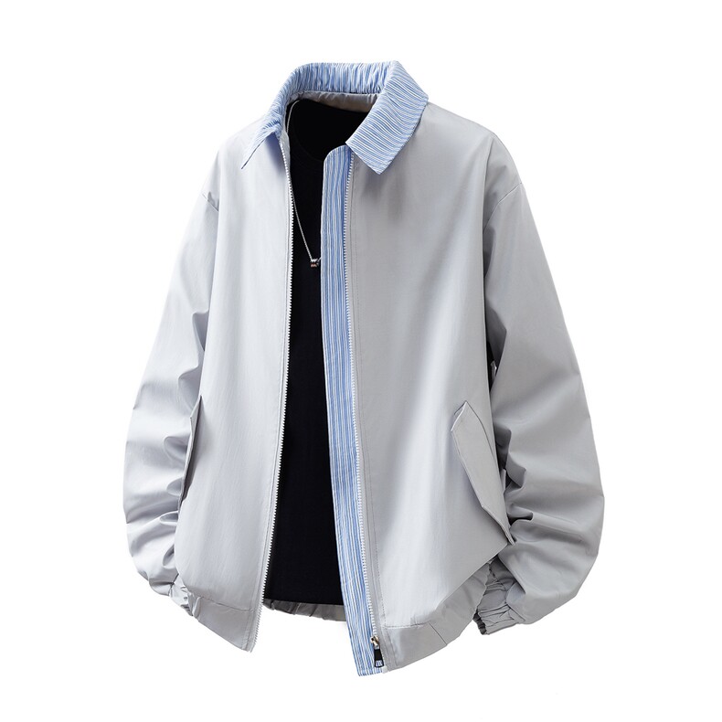 可二开条纹撞色领大码M-5XL夹克男：聚酯纤维JK78081P65控98，男装夹克，星座227-7