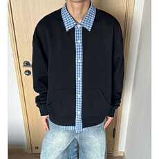 美式学院风格纹拼接假两件开衫女男秋季宽松慵懒情侣Polo卫衣网图，男装卫衣，星座302B-2