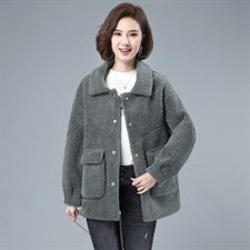 小个子毛呢外套女短款2021春秋新款颗粒绒韩版加厚呢子大衣妈妈装，女装毛呢外套，伊满意