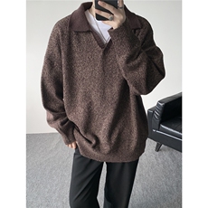 现货MY7153-特P65高密老钱风小翻领毛衣男女宽松polo领大码针织衫，男装针织衫/毛衣，电商A059
