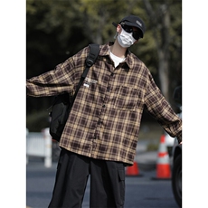 春装复古格子长袖衬衫男宽松休闲衬衣外套C505P45，男装衬衫，电商C323