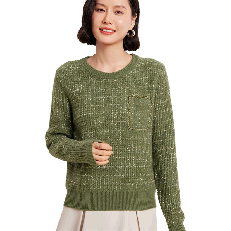 时尚女士圆领金豆彩丝羊绒套衫优雅百搭显瘦保暖毛衣,女装羊绒衫,臻维羊绒