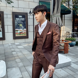 秋冬新款纯色西服套装男三件套小西装外套 A470-1-TZ99图片