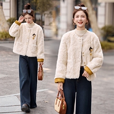 冬装两面穿羊羔毛小香风g风两穿圆领皮草外套，女装皮草，采品优优