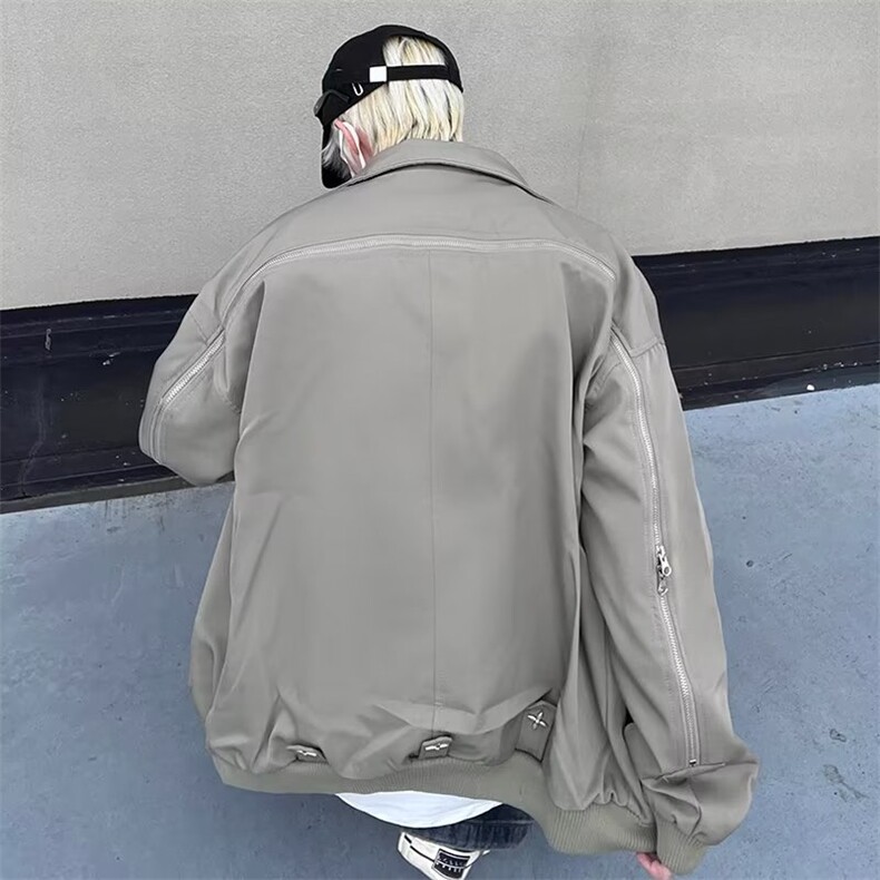 美式复古街头设计男女小众外套翻领宽松情侣拉链夹克JS241-P70图片