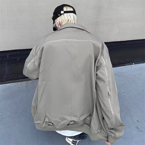 美式复古街头设计男女小众外套翻领宽松情侣拉链夹克JS241-P70图片