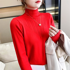 半高领带花2024春秋装新款韩版显瘦套头女士针织打底上衣潮，女装针织衫/毛衣，佑烨羊绒