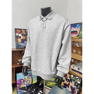 抖音得物高品质二开230克精梳珠地光版纯色宽松长袖T恤翻领POLO衫图片