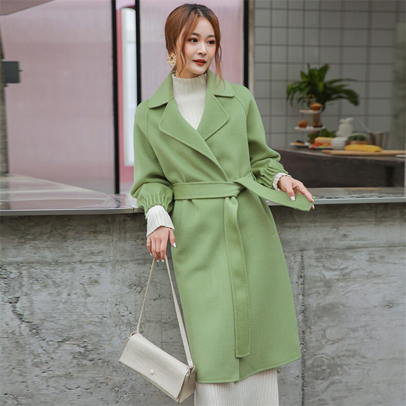 100羊毛双面羊绒大衣长款显瘦优雅羊毛呢外套气质优雅25-29周岁，女装毛呢外套，美吧服饰