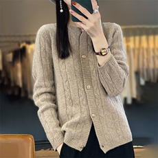 宽松型常规开衫单件长袖单排扣2025年夏季女士时尚百搭，女装羊毛衫，春贝羊绒