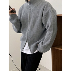 重磅秋冬北极绒双拉链毛衣开衫美式复古休闲慵懒风宽松针织衫外套，男装针织衫/毛衣，电商A486