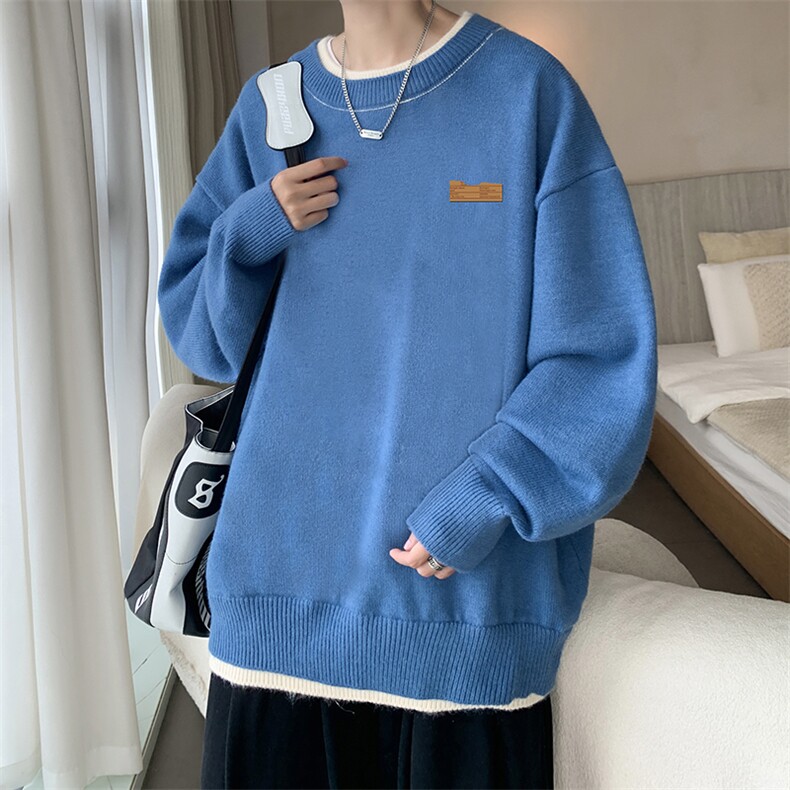 控78假两件毛衣男大码加绒针织衫男毛线衣M80293-P55加绒P70,男装针织衫/毛衣,电商A040