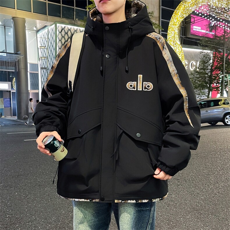 秋冬学院风连帽潮流宽松夹克加绒加厚外套A436-6813-P85145,男装夹克,电商A436