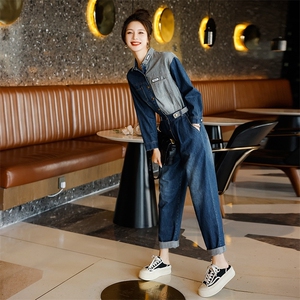 拼接牛仔连体裤女2025春秋新款高端设计感炸街显瘦连身裤图片