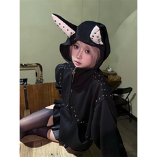 抖音得物高品质26春装美式高街铆钉杜宾犬耳朵开衫卫衣外套W125，女装短外套，电商A486